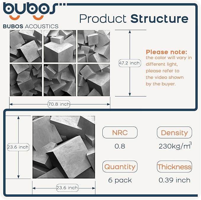 BUBOS 6 Pack Self-Adhesive Acoustic Wall Panels, 70.8" x 47.2" Sound Panels - Image 2