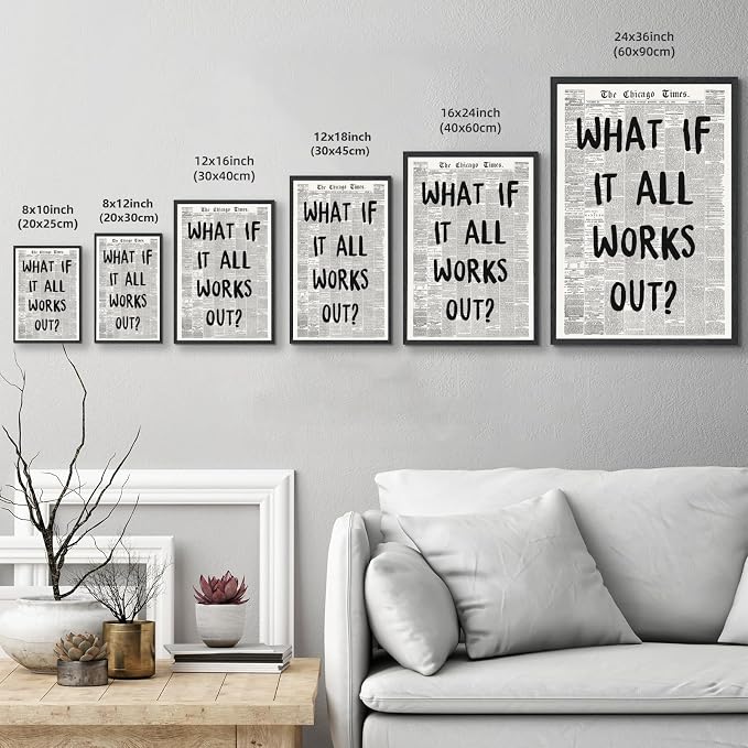 Framed What If It All Works Out Wall Art Black and White Retro Newspaper Poster - Image 3