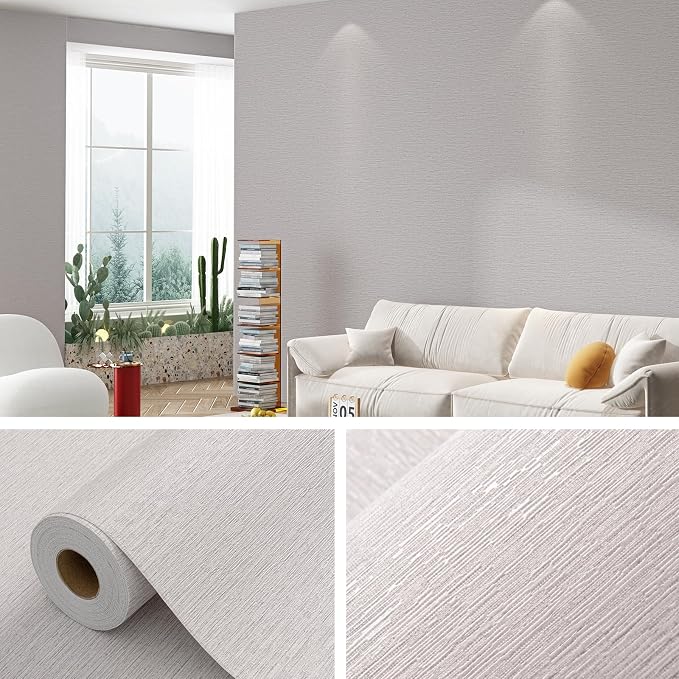 Grasscloth Peel and Stick Wallpaper 20.8"x394" Gray Thick Fabric Textured Linen - Image 2
