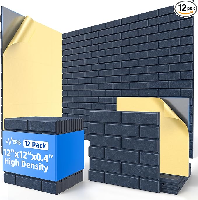 12 Pack Acoustic Panels with Self Adhesive, Soundproof Wall Panel, Brick Sound by NEPIS