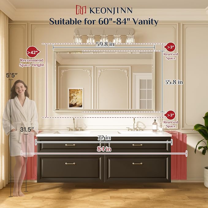 Keonjinn 60" x 36" Gold Bathroom Mirrors - Image 2