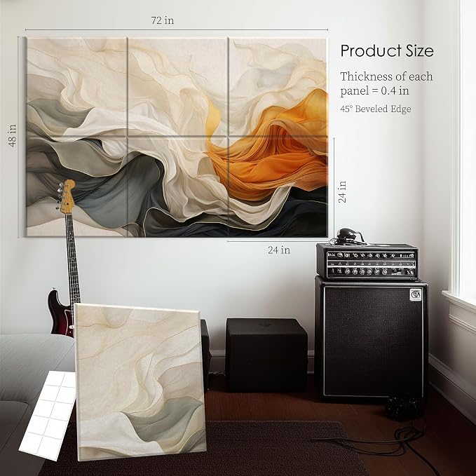 6-Pack Decorative Acoustic Panels, 72x48 Inch Large Sound Absorbing Wall Panels - Image 4