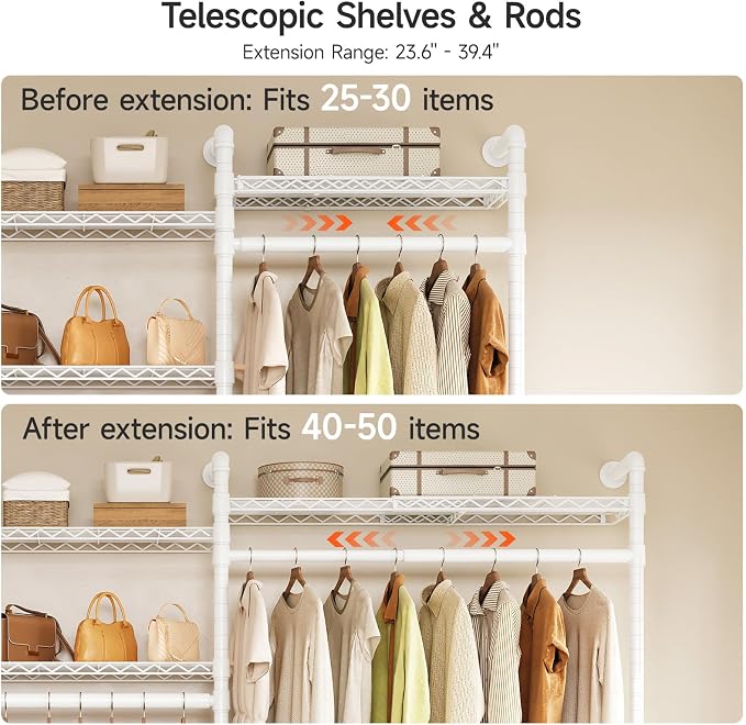 ONBRILL H3 Plus Expandable Wall Mounted Closet System, 5.7FT-8.2FT Closet - Image 3