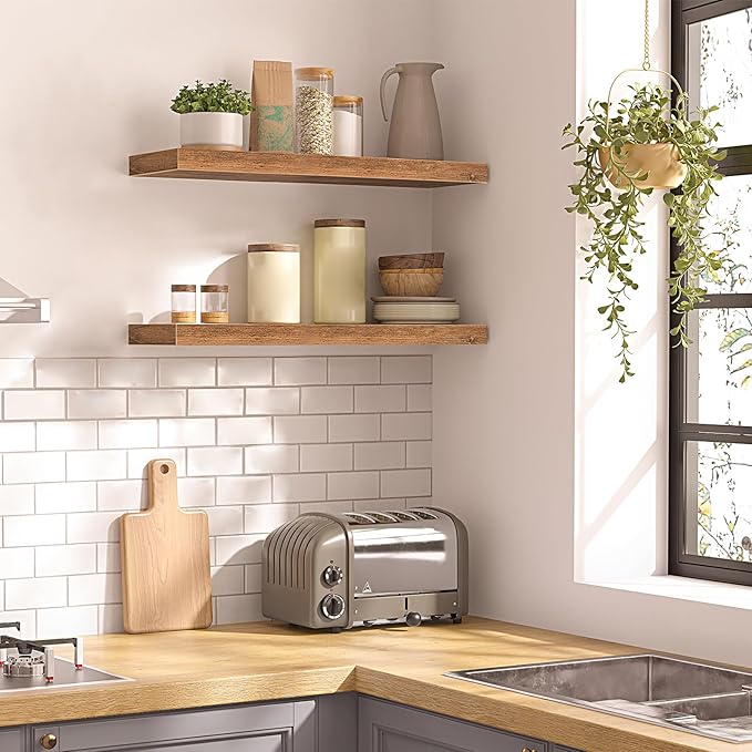 HOOBRO Floating Shelves for Wall, Wall Mounted Shelf Set of 2, 23.6" Hanging - Image 2