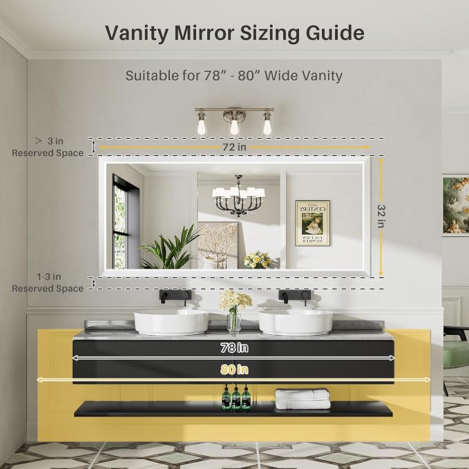 72x32 Inch White Bathroom Mirror - Image 2