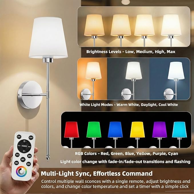 IRONPAX Wall Sconces Battery Operated Set of 2, Wireless Rechargeable Wall - Image 3