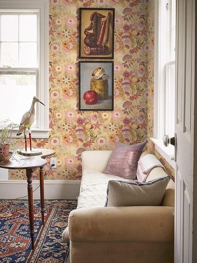 Ismoon Vintage Floral Peel and Stick Wallpaper Deep Beige Contact Paper - Image 7