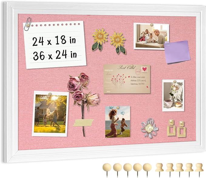 Large Pink Cork Board with Linen, Picture Display Vision Board Corkboards by AMUSIGHT