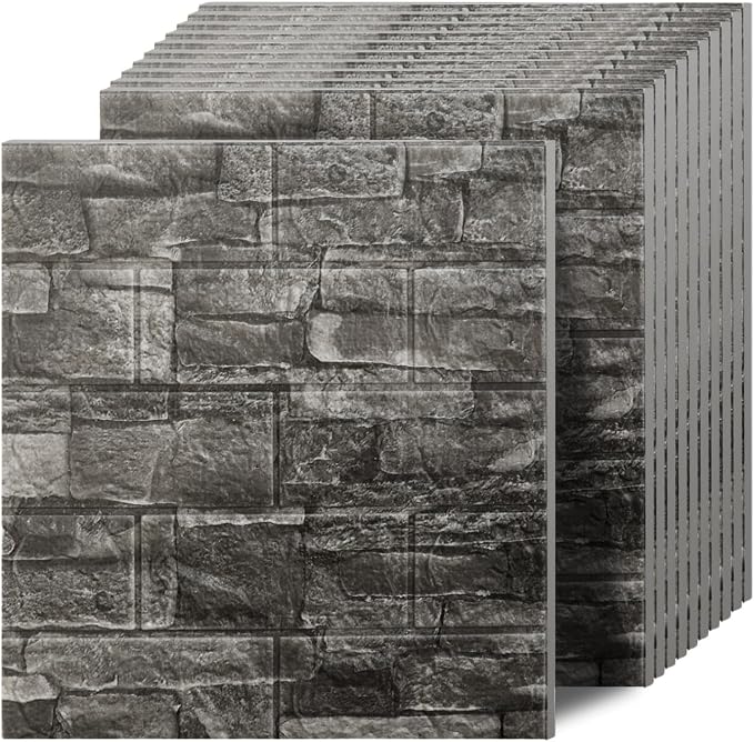 3D Wall Panels Peel and Stick in Black Grey, Faux Brick Wall Panels by Greymond