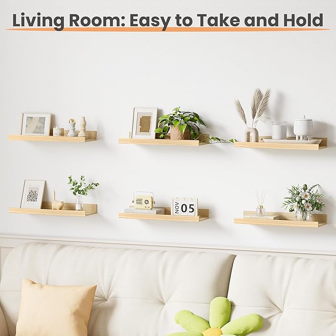upsimples Floating Shelves for Wall, Wall Shelves for Decor Storage Set of 6 - Image 5