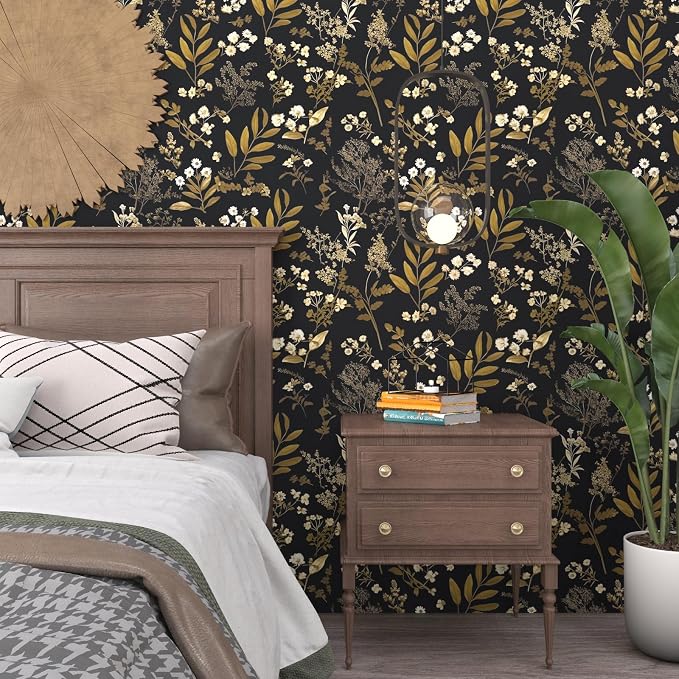 Laatse Leaf Wallpaper Peel and Stick Dark Floral Wallpaper 17.5in x 197in - Image 6