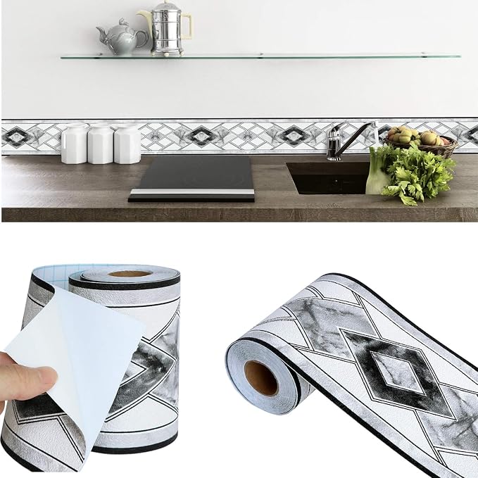 HyFanStr 4"x196" Waterproof Wallpaper Border 3D Embossed Floral Wall Border - Image 2