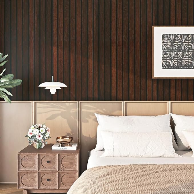 FunStick 24"x200" Slats Wood Wallpaper Peel and Stick Wall Paper Brown Walnut - Image 5