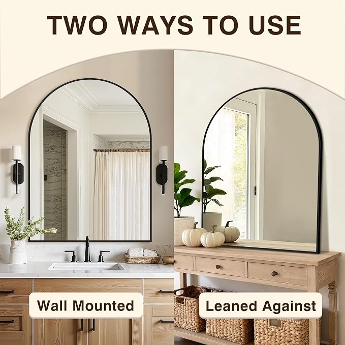 Vanity Bathroom Mirror for Wall, Arched Metal Frame for Bedroom, Living Room - Image 6