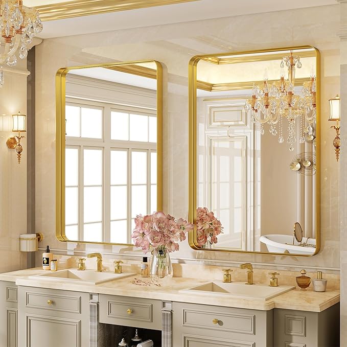 VooBang Bathroom Mirror 24x32 inch, Modern Round Corner Bathroom Vanity Mirror - Image 2