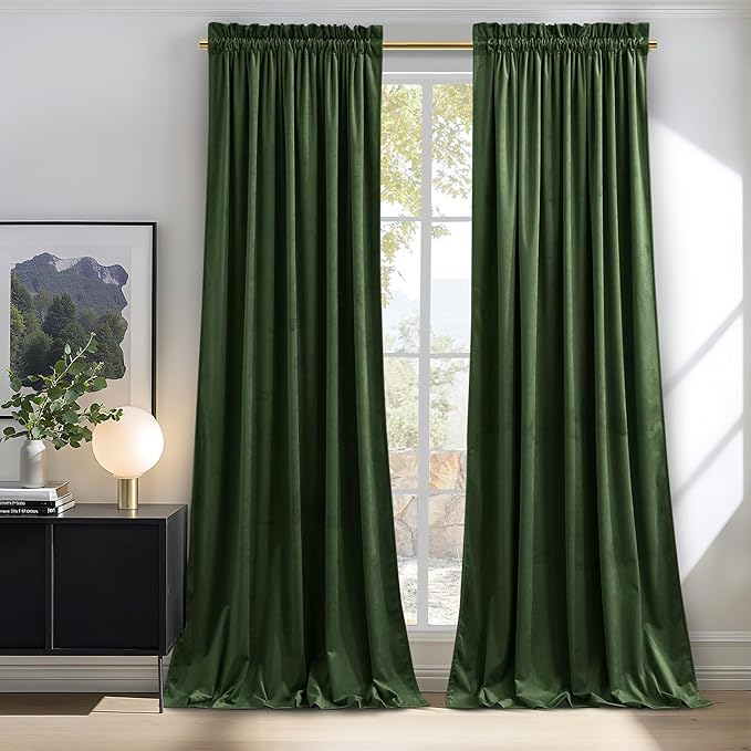 NICETOWN Olive Green Velvet Blackout Curtains 98 inch Long by NICETOWN
