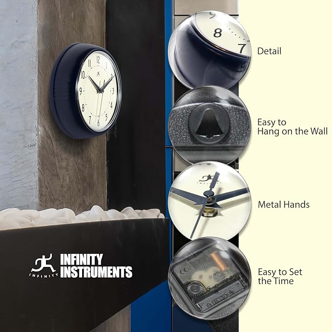 Infinity Instruments Retro 9.5 Inch Round Indoor Wall Clock - Image 6