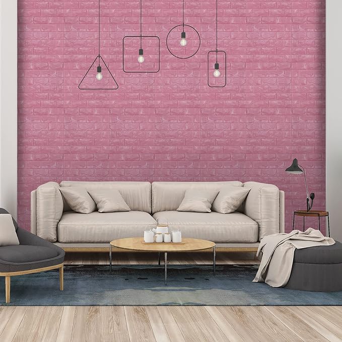 30PCS 3D Wall Panels Peel and Stick Faux Brick Wallpaper Pink Self Adhesive - Image 2
