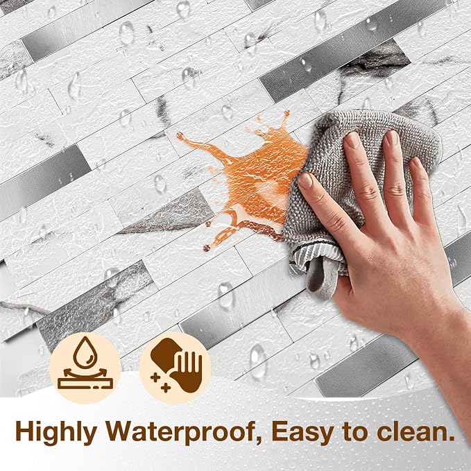 Peel and Stick Backsplash Tile Waterproof Removable PVC Wall Sticker 3D Faux - Image 4