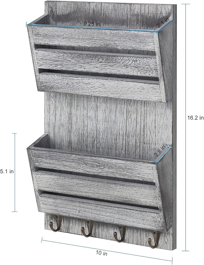 BTY Mail Sorter Wall Mounted, Wooden Mail Holder - Image 2