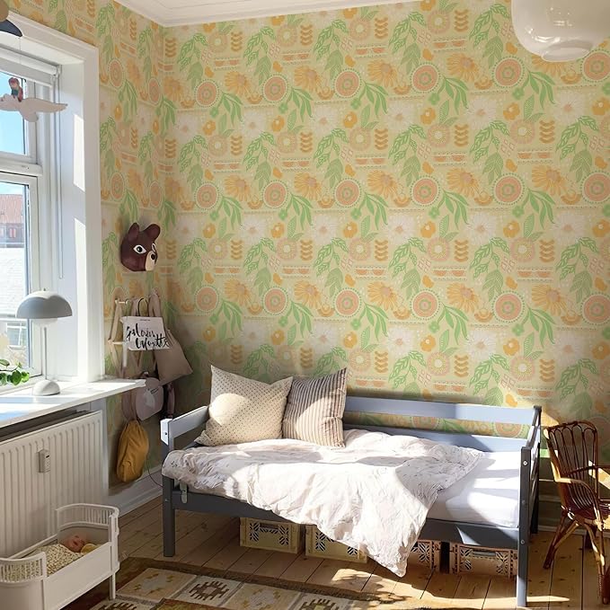 Simon&Siff Boho Wallpaper Peel and Stick, 17.3" x 480" Sun Floral Retro - Image 2