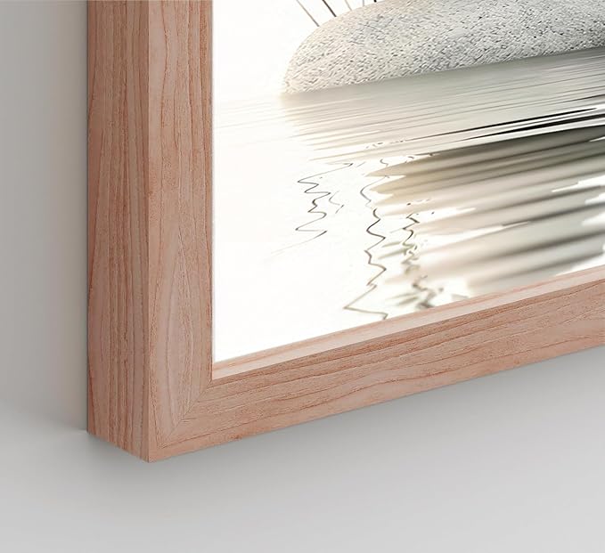 Wooden Frame Zen Stone Canvas Wall Art, Stacked Stones in Water Poster Print. - Image 2