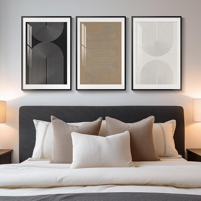 Large Framed Boho Neutral Abstract Wall Art, 3 Piece Modern Art Prints - Image 4