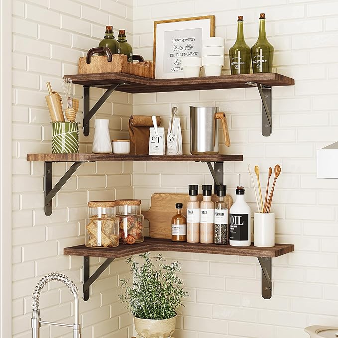 Fixwal Corner Floating Shelves for Wall Set of 5, Rustic Wood Wall Mounted - Image 7