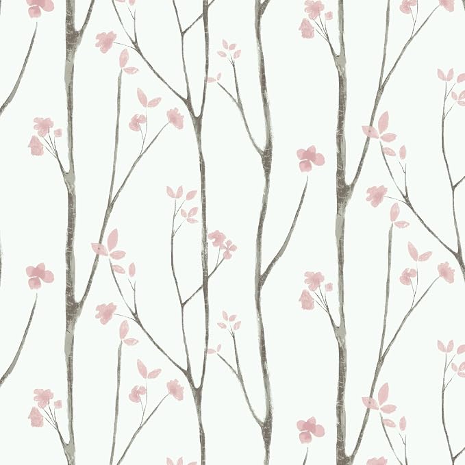Timeet 197"x16" Floral Wallpaper Peel and Stick Wallpaper White and Pink by Timeet