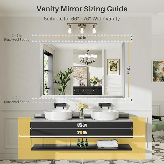 60x40 Inch Brushed Silver Bathroom Mirror - Image 2