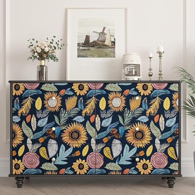 Blue Wallpaper Peel and Stick, Vintage Boho Floral Contact Paper, 17.5" x - Image 3