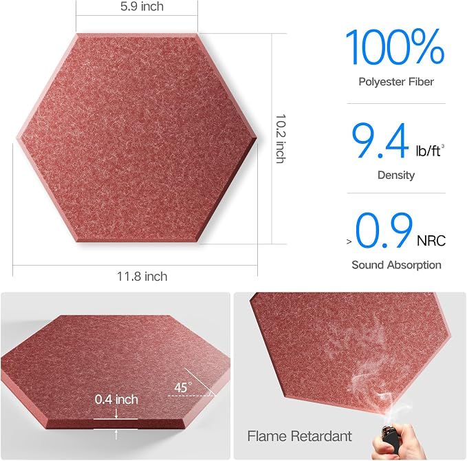 22 Pack Self-Adhesive Acoustic Panels 12" X 10" X 0.4" - Image 3