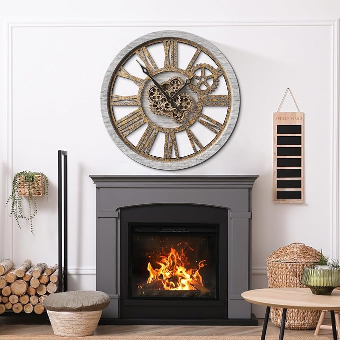 B-Style Large Wall Clock 18 Inch Moving Gear Oversized Vintage Farmhouse Rustic - Image 6