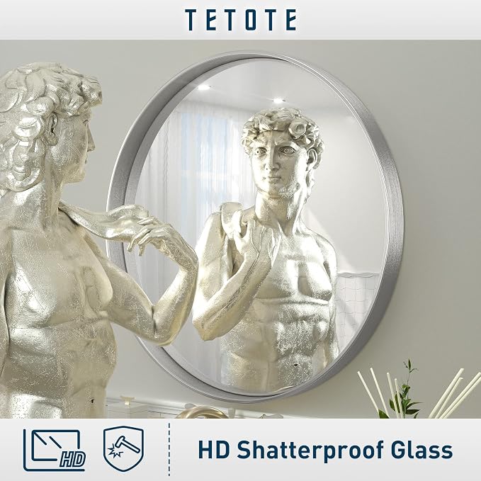 TETOTE Silver Round Mirror for Bathroom, 30 Inch Modern Circle Mirrors - Image 4