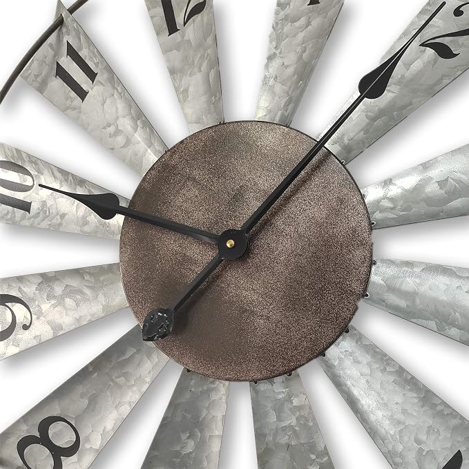 Mrocioa 24inch Windmill Distressed Metal Wall Clocks Rustic Large Decorative - Image 3