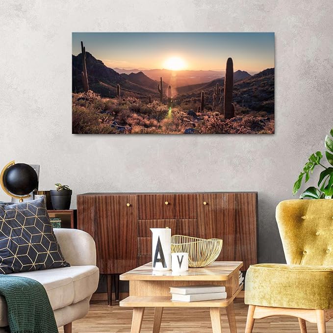Mountain Wall Art Sunset Cactus Wall Decor Arizona Sonoran Desert Canvas - Image 2