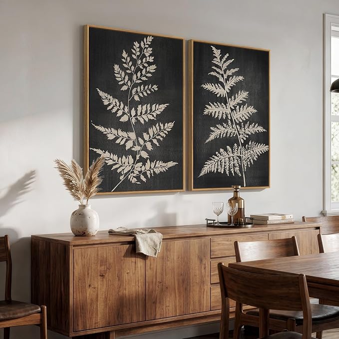Large Framed Vintage Botanical Wall Art Set of 2, Rustic Minimalist Modern - Image 2
