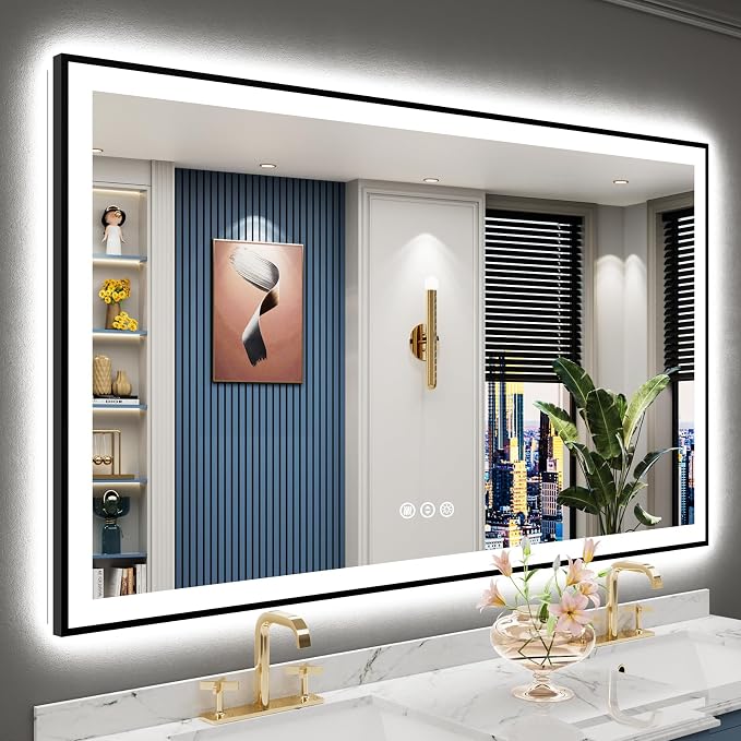 60x36 Black Framed LED Bathroom Mirror by Awandee