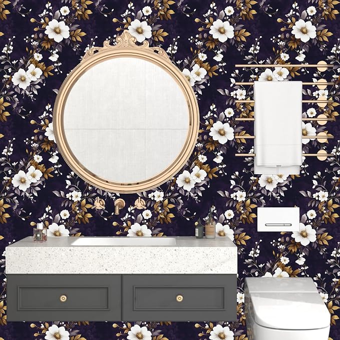 Vintage Floral Wallpaper Peel and Stick Purple White Flowers Contact Paper - Image 6