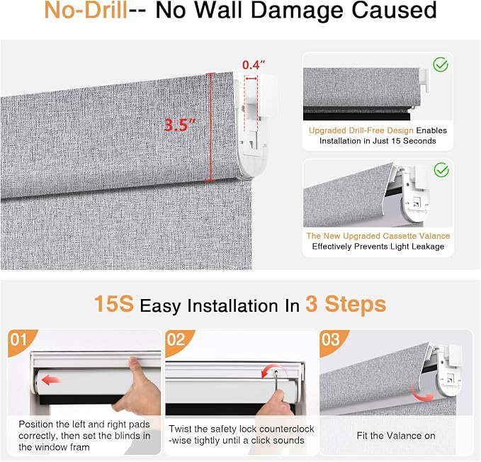 AOSKY No Drill Cordless Blackout Roller Shades - Image 4