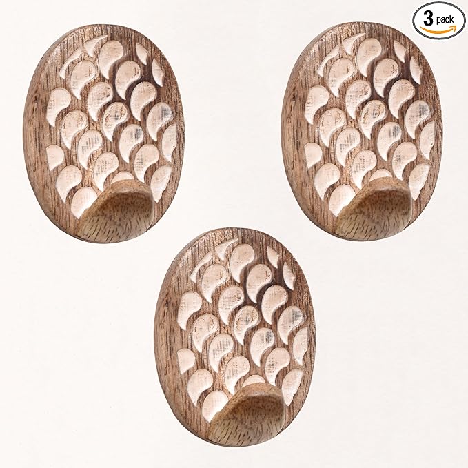 Indian Shelf 6 Lb- 3 Pieces Decorative Wood Adhesive Wall Hooks–Boho Peel and by IndianShelf