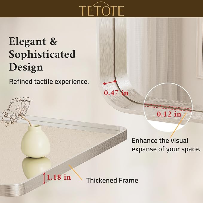 TETOTE Brushed Nickel Mirror 22 x 30 Inch - Image 5