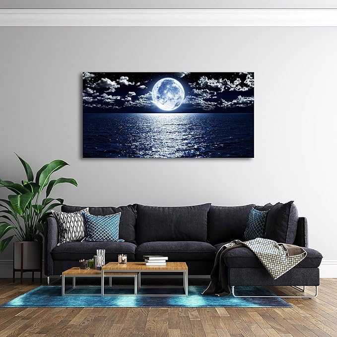Cao Gen Decor Art S06962 Wall Art Canvas Prints Moon Sea Ocean Landscape 1 - Image 5
