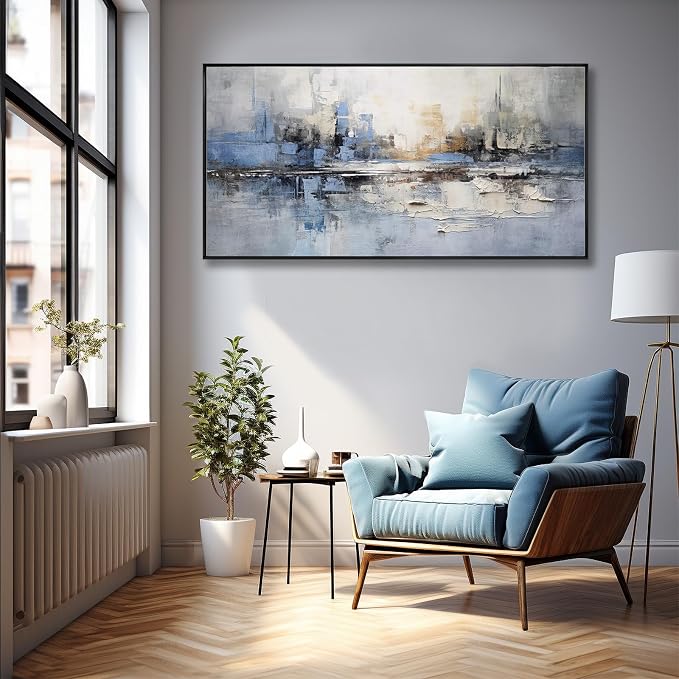 Abstract Wall Art Blue and White Reflection Large Size Framed Artwork Wall - Image 2