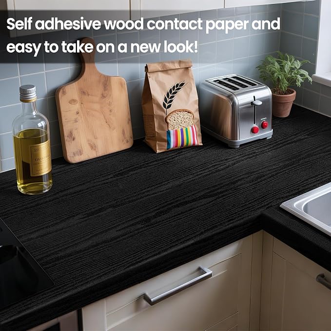 COSNIGHT Black Peel and Stick Wallpaper, Wood Grain Contact Paper Self Adhesive - Image 4