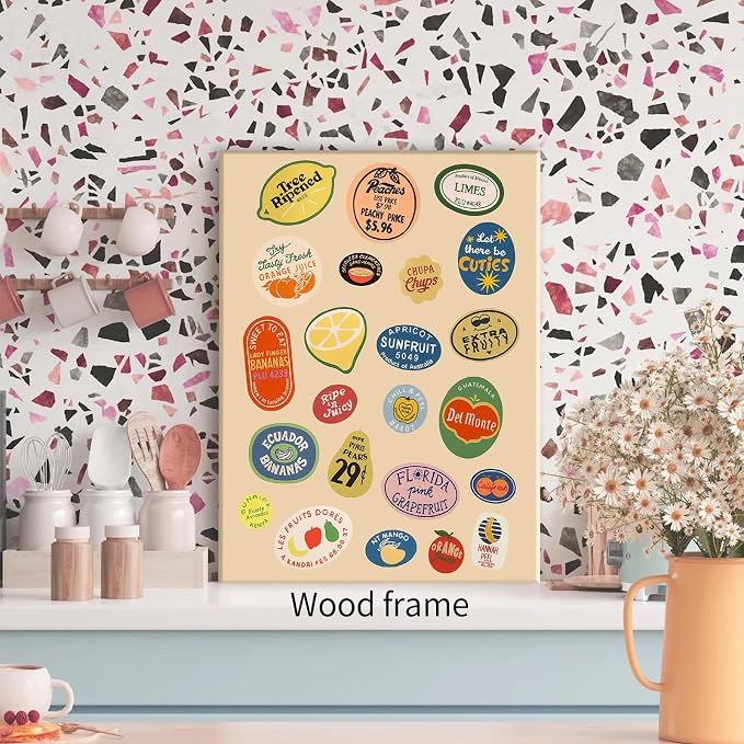 Framed Canvas Wall Art Posters Trendy Kitchen Vintage Fruit Market Pictures - Image 4