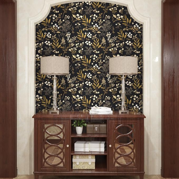 Laatse Leaf Wallpaper Peel and Stick Dark Floral Wallpaper 17.5in x 197in - Image 7