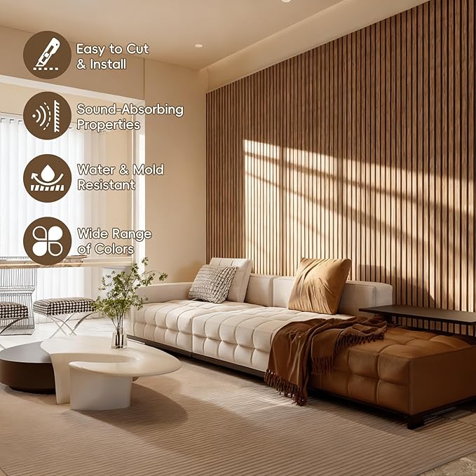 EVERECO 6 Pack Wood Slat Acoustic Wall Panels 92.5" × 7.87", 3D Sound Absorbing - Image 3