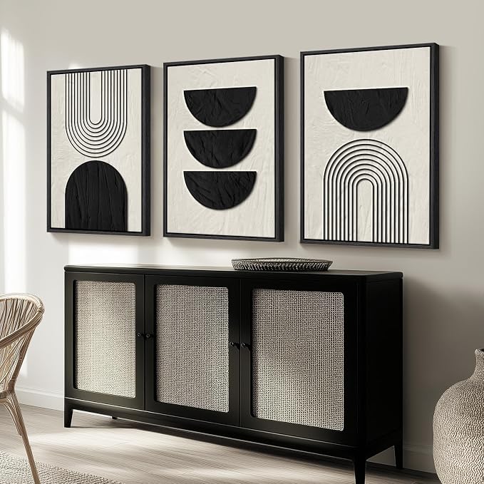 Framed Boho Wall Art for Living Room, Large 3 Piece Neutral Geometric Black and - Image 8