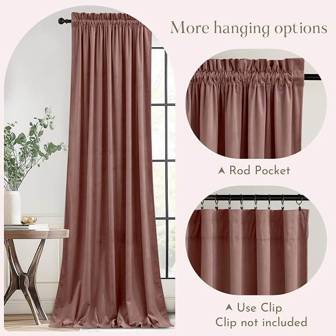 NICETOWN Pink Velvet Curtains 102 inches - Image 3